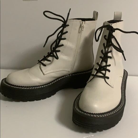 BERSHKA WHITE LACE‎ UP COMBAT BOOTS SIZE 40 - Picture 2 of 7